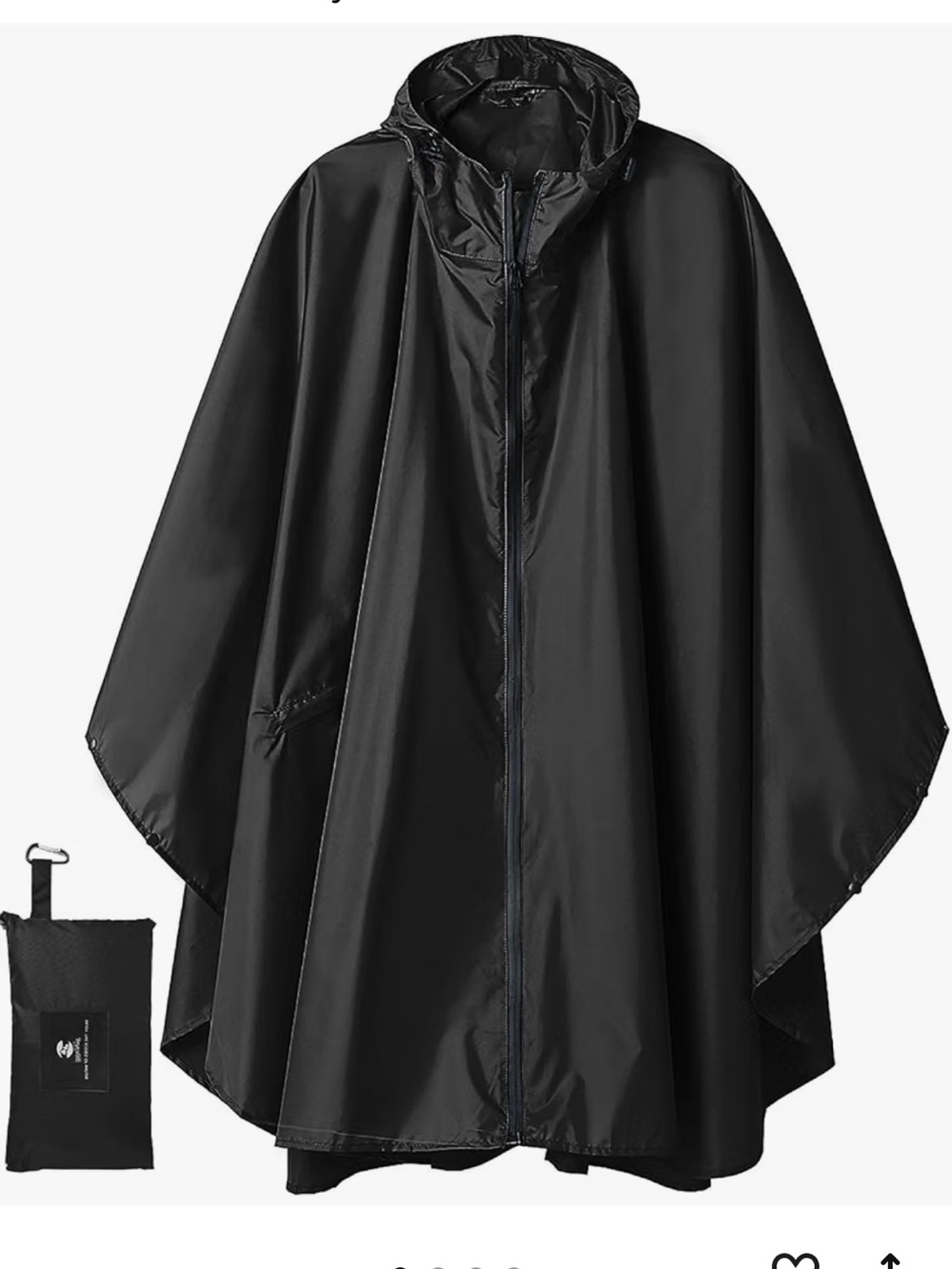 Men's Black Hooded Rain Poncho - Packable Water-Resistant Jacket